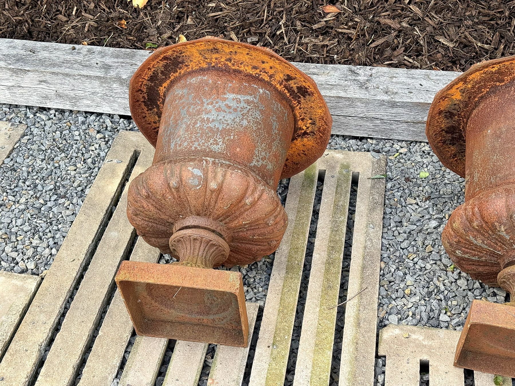 Large Pair Cast Iron Victorian Rococo Style Garden Urn Planters, late 20th century - Image 10
