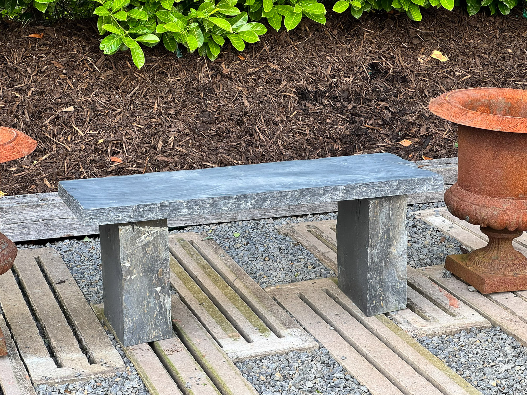 Natural Stone Welsh Slate Garden Bench Seat with Honed Top and Chiselled Edge - Image 2