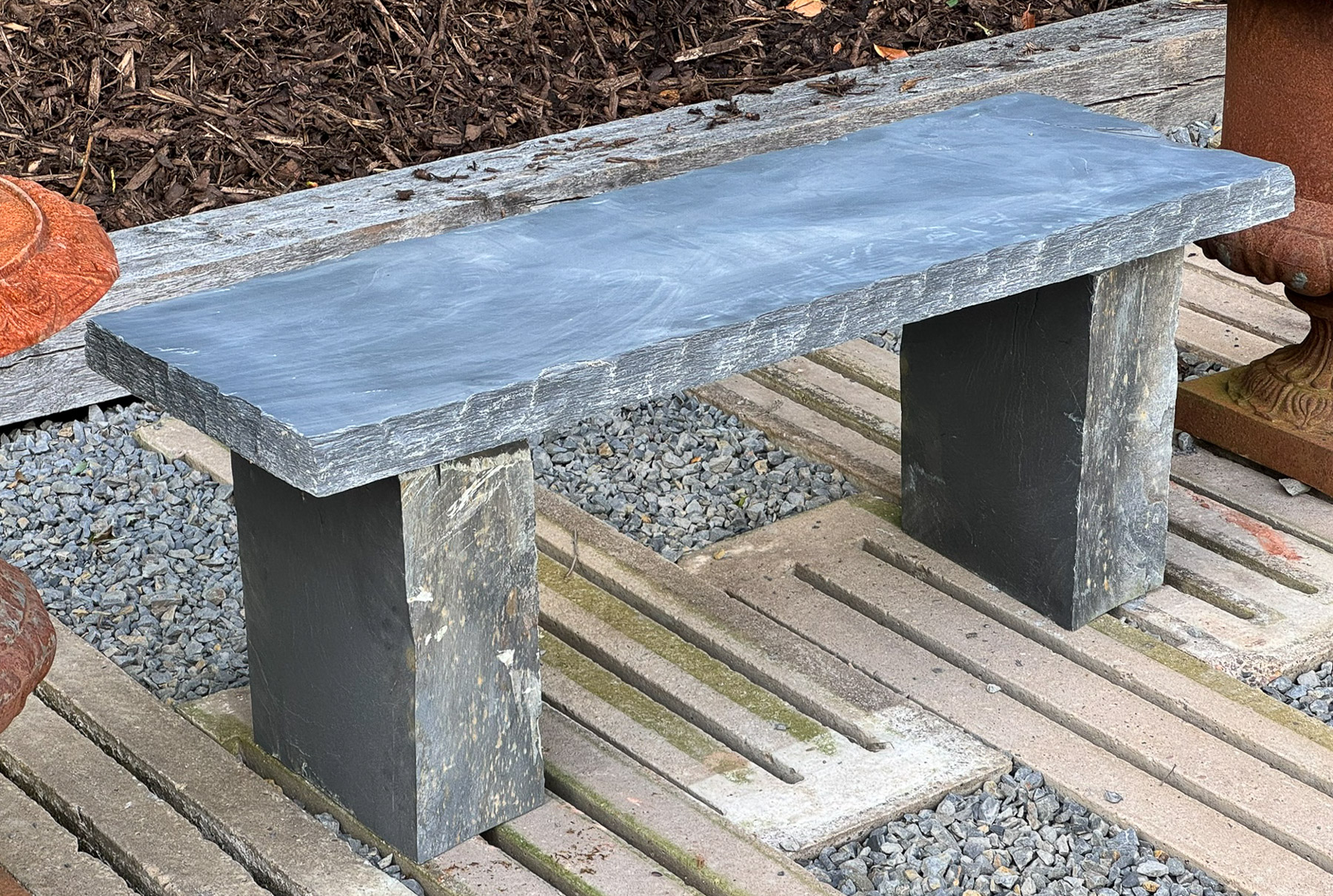 Natural Stone Welsh Slate Garden Bench Seat with Honed Top and Chiselled Edge - Image 8