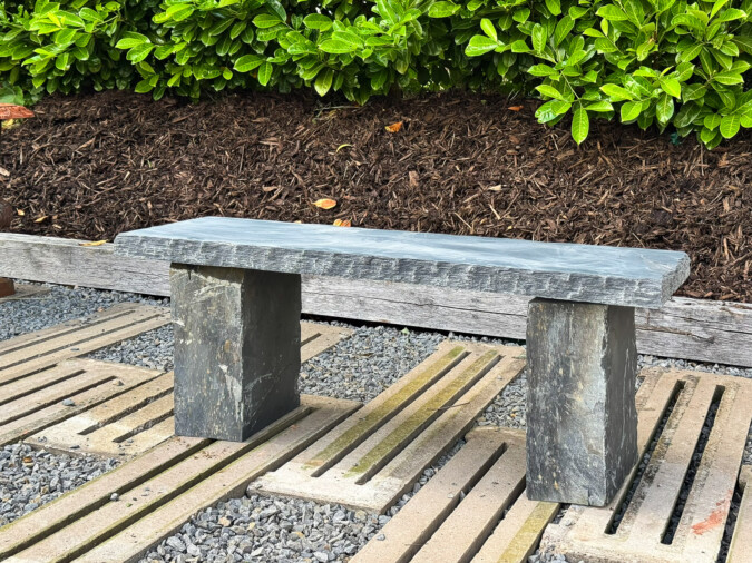 Natural Stone Welsh Slate Garden Bench Seat with Honed Top and Chiselled Edge