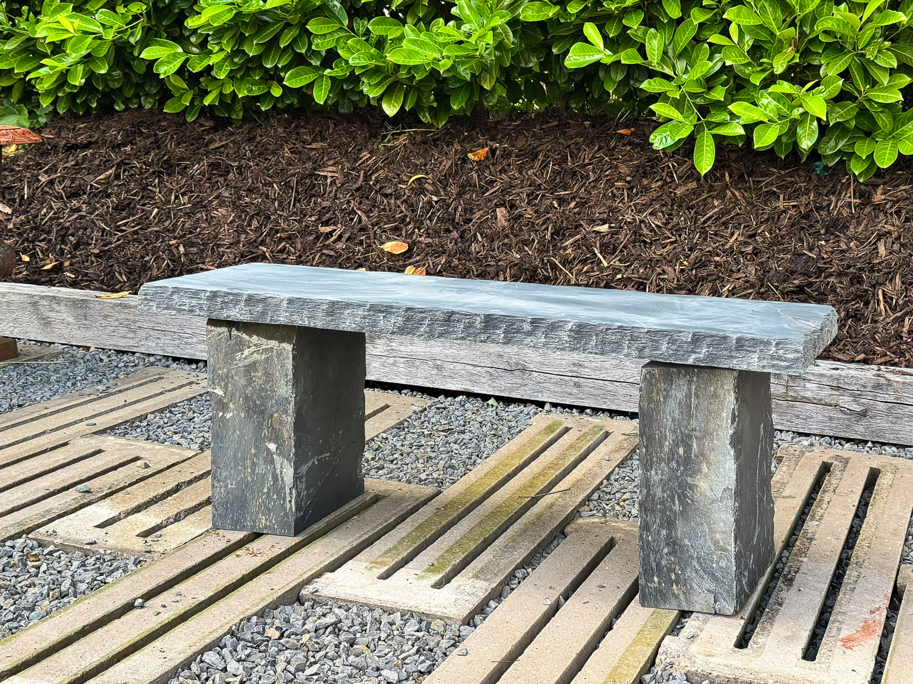 Natural Stone Welsh Slate Garden Bench Seat with Honed Top and Chiselled Edge