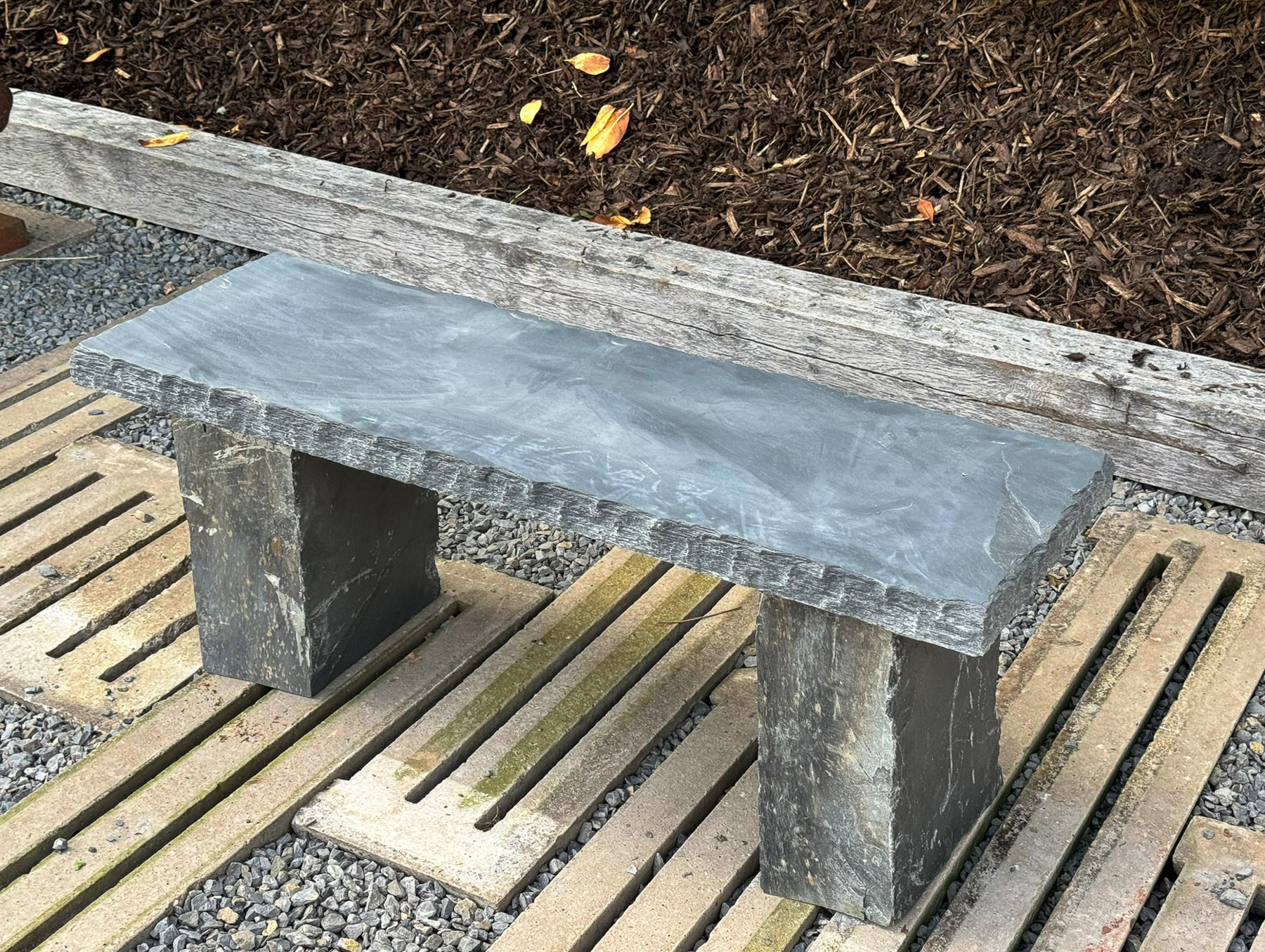 Natural Stone Welsh Slate Garden Bench Seat with Honed Top and Chiselled Edge - Image 7