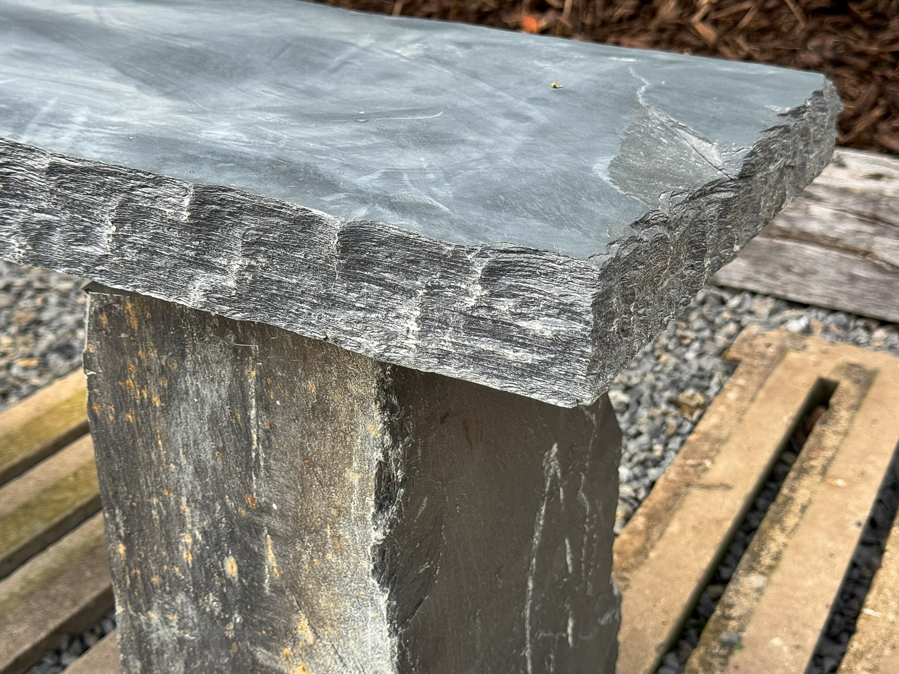 Natural Stone Welsh Slate Garden Bench Seat with Honed Top and Chiselled Edge - Image 6