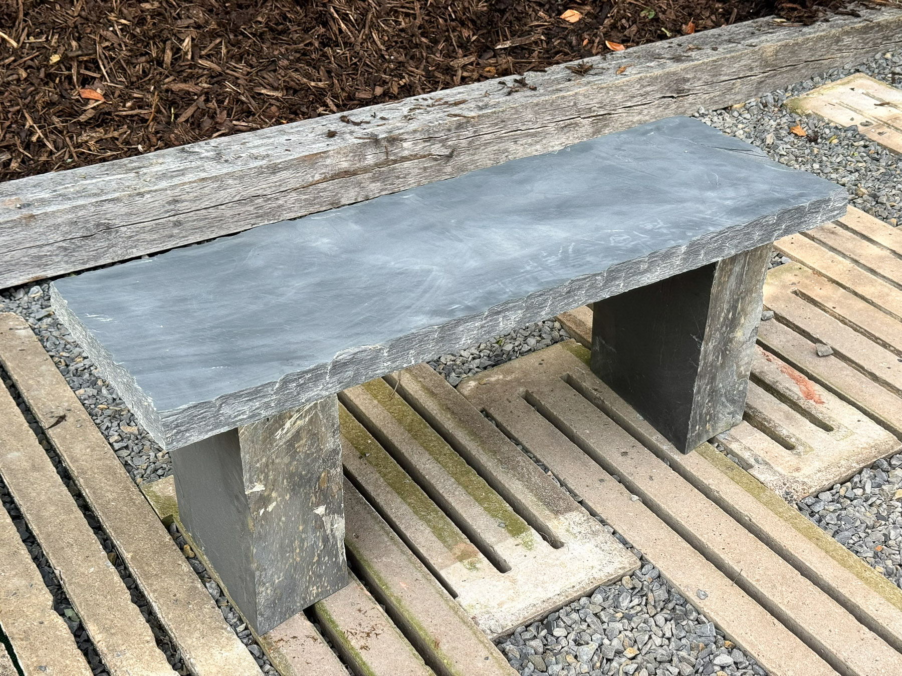 Natural Stone Welsh Slate Garden Bench Seat with Honed Top and Chiselled Edge - Image 4