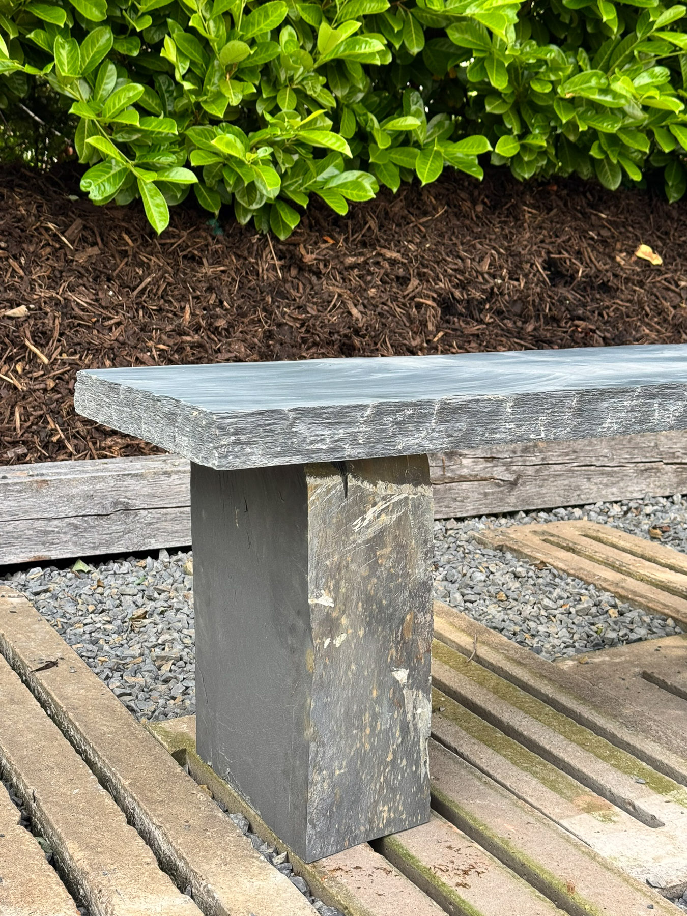 Natural Stone Welsh Slate Garden Bench Seat with Honed Top and Chiselled Edge - Image 3