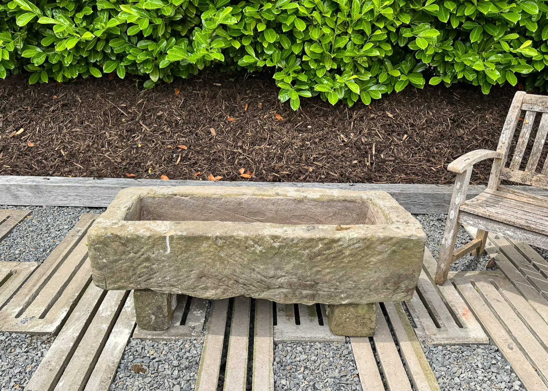 A Large Antique Carved Stone Trough Planter Garden Feature on Pedestal Feet - Image 3