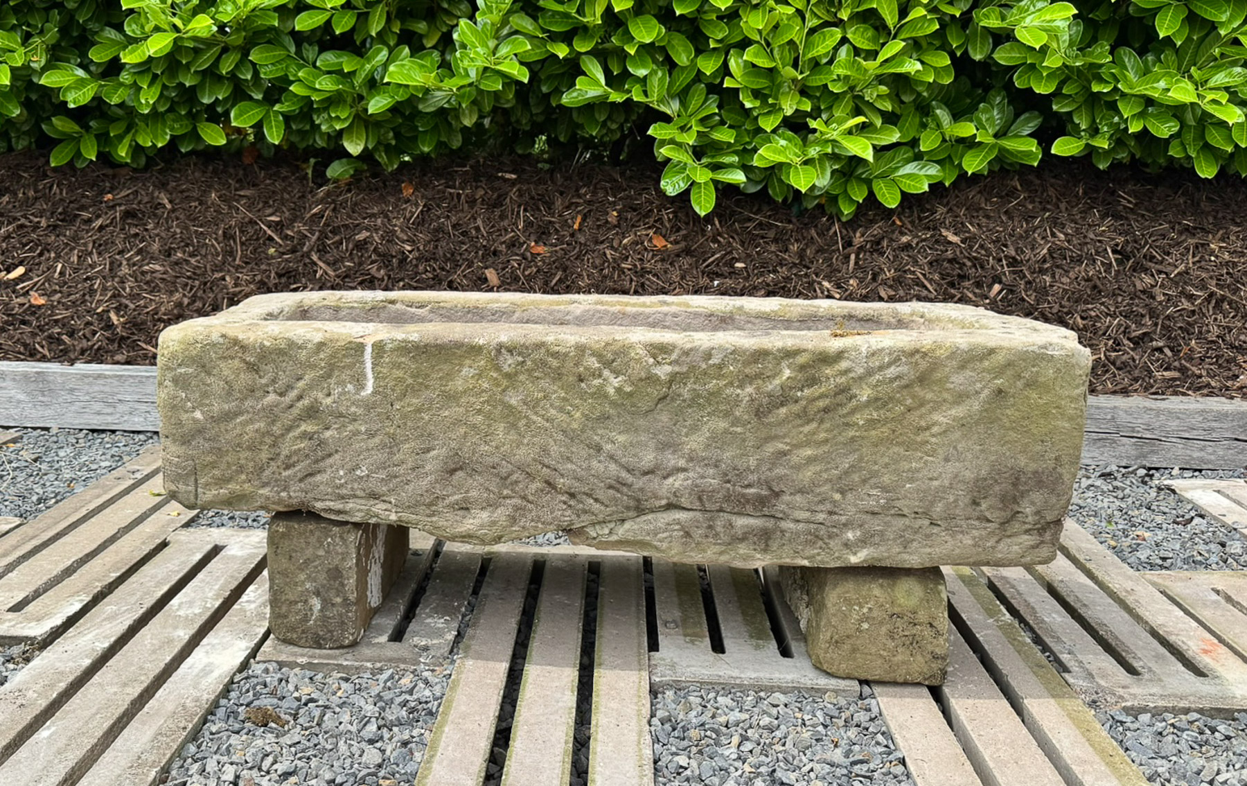 A Large Antique Carved Stone Trough Planter Garden Feature on Pedestal Feet - Image 4