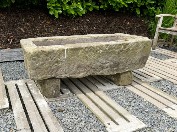 A Large Antique Carved Stone Trough Planter Garden Feature on Pedestal Feet