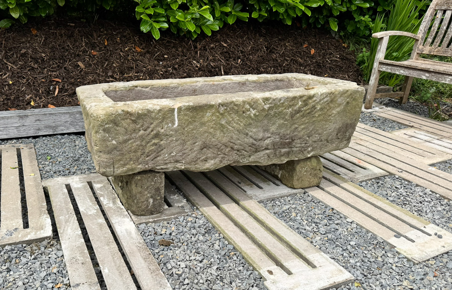 A Large Antique Carved Stone Trough Planter Garden Feature on Pedestal Feet