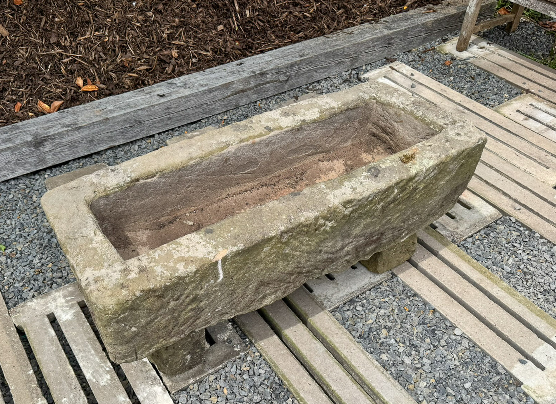 A Large Antique Carved Stone Trough Planter Garden Feature on Pedestal Feet - Image 7