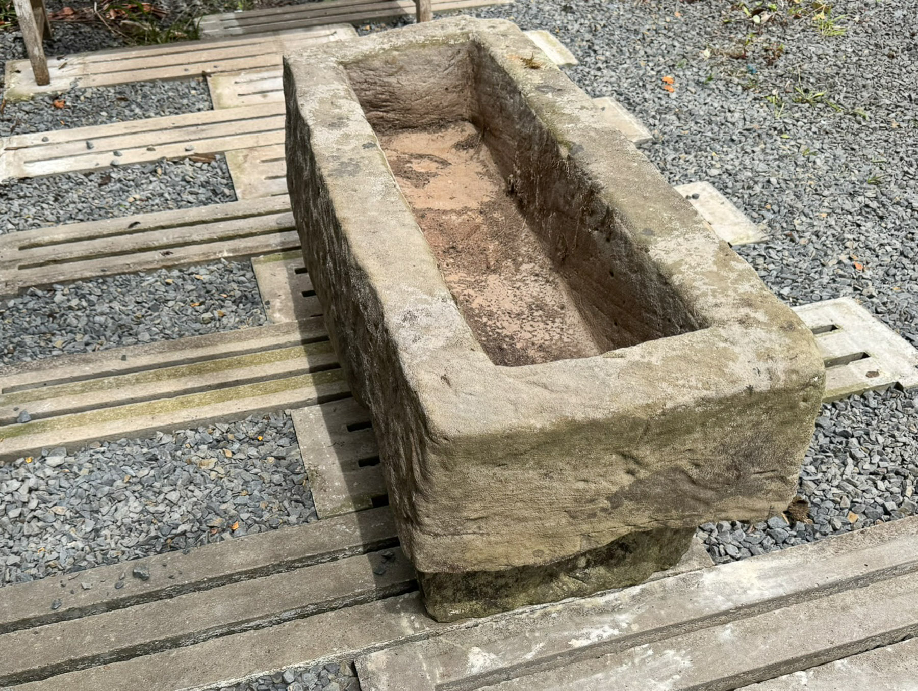 A Large Antique Carved Stone Trough Planter Garden Feature on Pedestal Feet - Image 9
