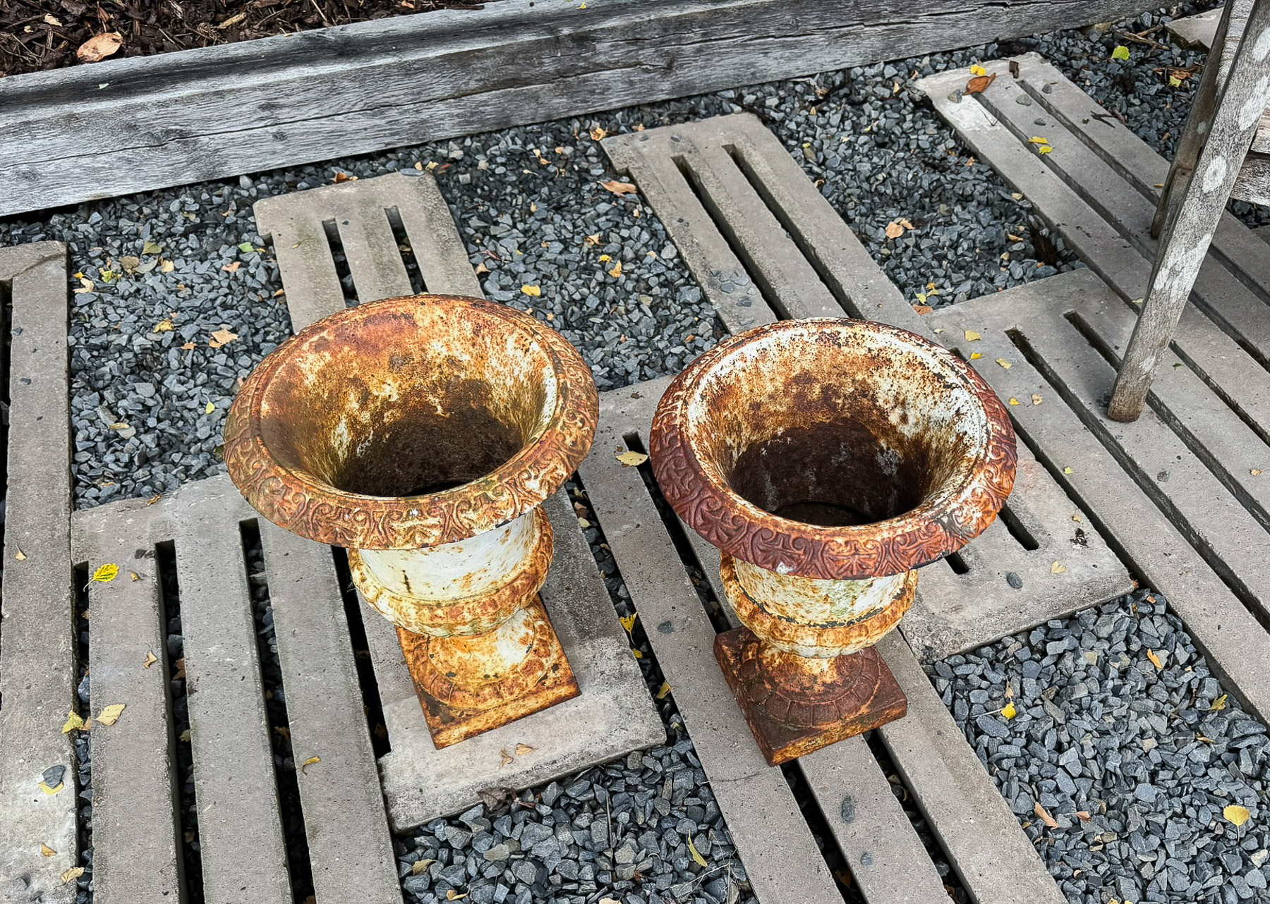 Pair of Cast Iron Garden Urn Planters with Weathered Patina - Image 10