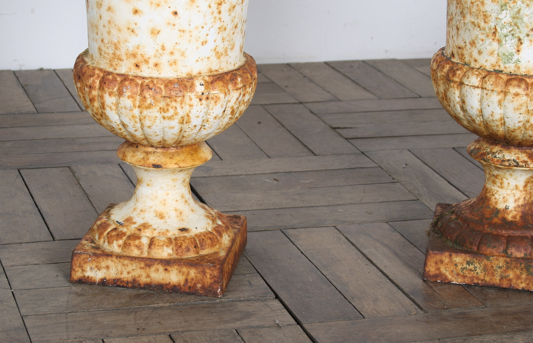 Pair of Cast Iron Garden Urn Planters with Weathered Patina - Image 4
