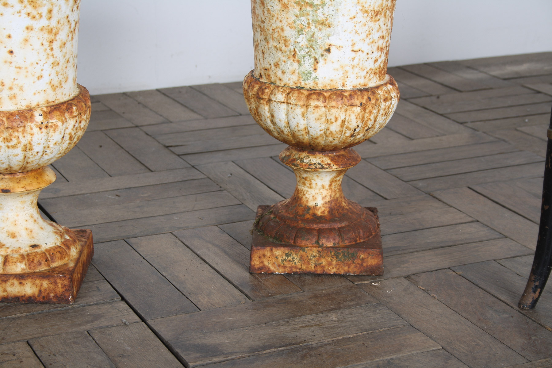 Pair of Cast Iron Garden Urn Planters with Weathered Patina - Image 5