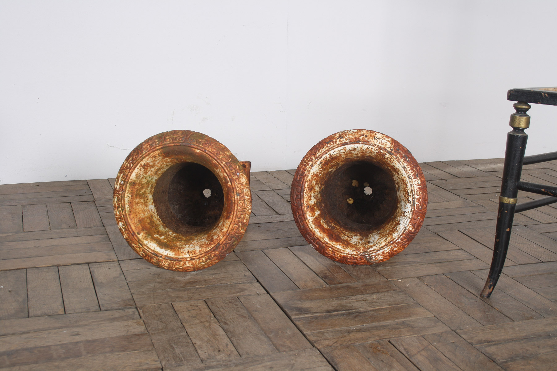Pair of Cast Iron Garden Urn Planters with Weathered Patina - Image 7