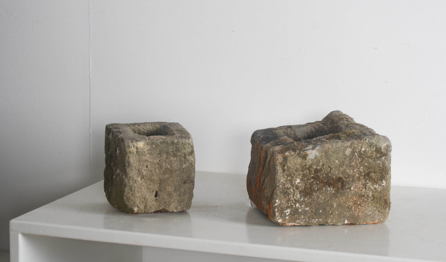 Pair of Small Antique Carved Stone Cube Planters | Wabi Sabi Bonsai Pots - Image 11