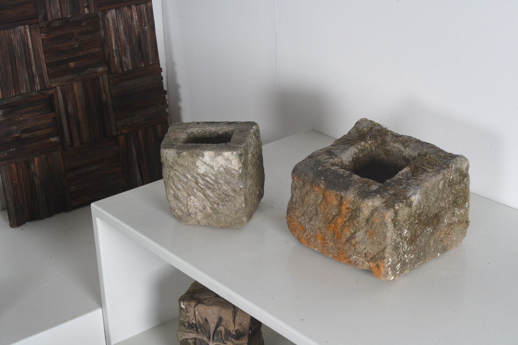 Pair of Small Antique Carved Stone Cube Planters | Wabi Sabi Bonsai Pots - Image 8