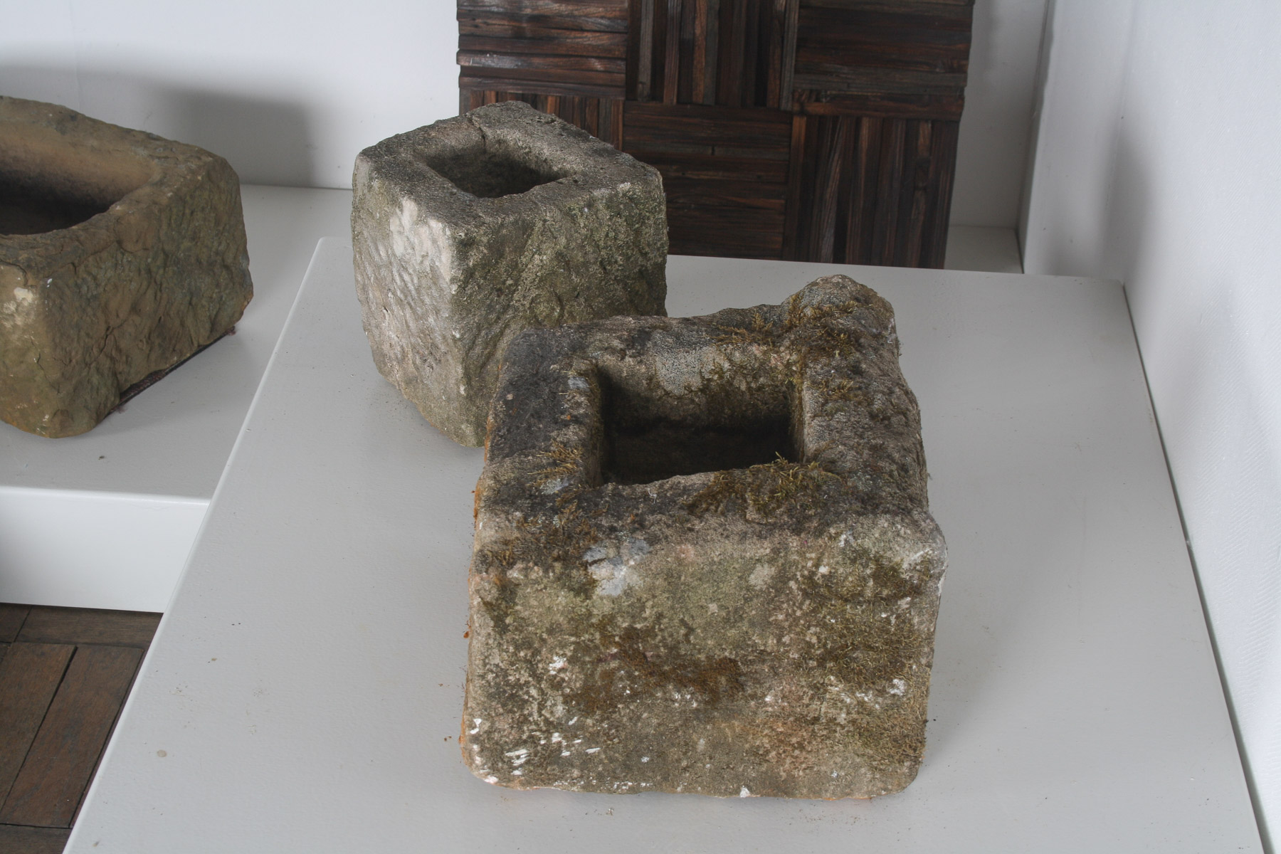 Pair of Small Antique Carved Stone Cube Planters | Wabi Sabi Bonsai Pots - Image 7