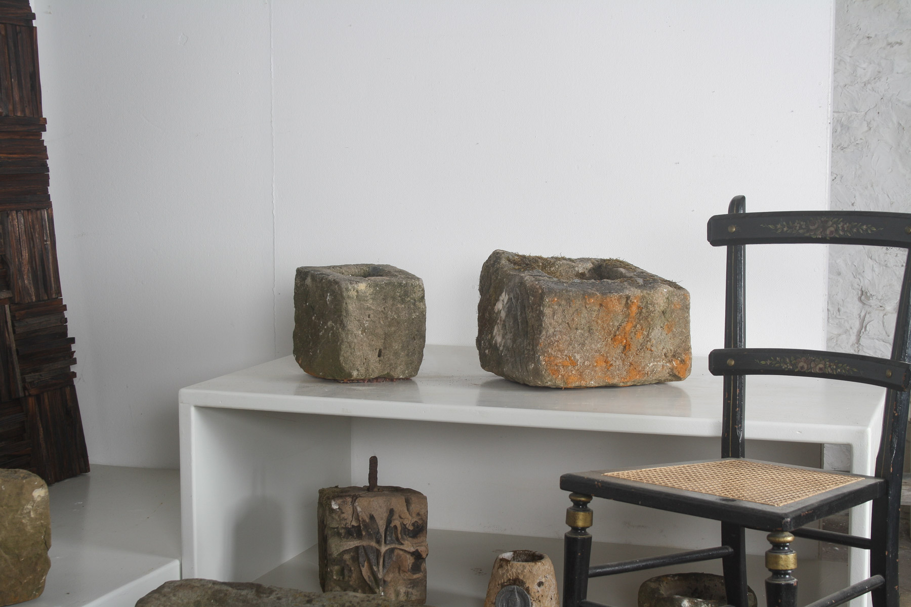 Pair of Small Antique Carved Stone Cube Planters | Wabi Sabi Bonsai Pots - Image 5