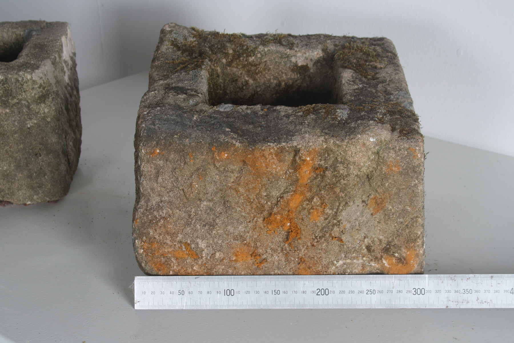Pair of Small Antique Carved Stone Cube Planters | Wabi Sabi Bonsai Pots - Image 4