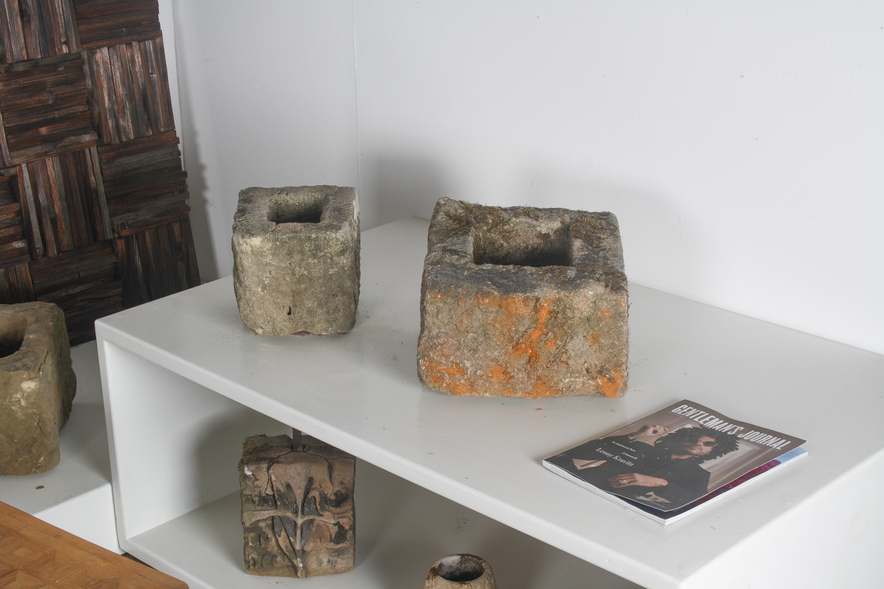 Pair of Small Antique Carved Stone Cube Planters | Wabi Sabi Bonsai Pots - Image 2