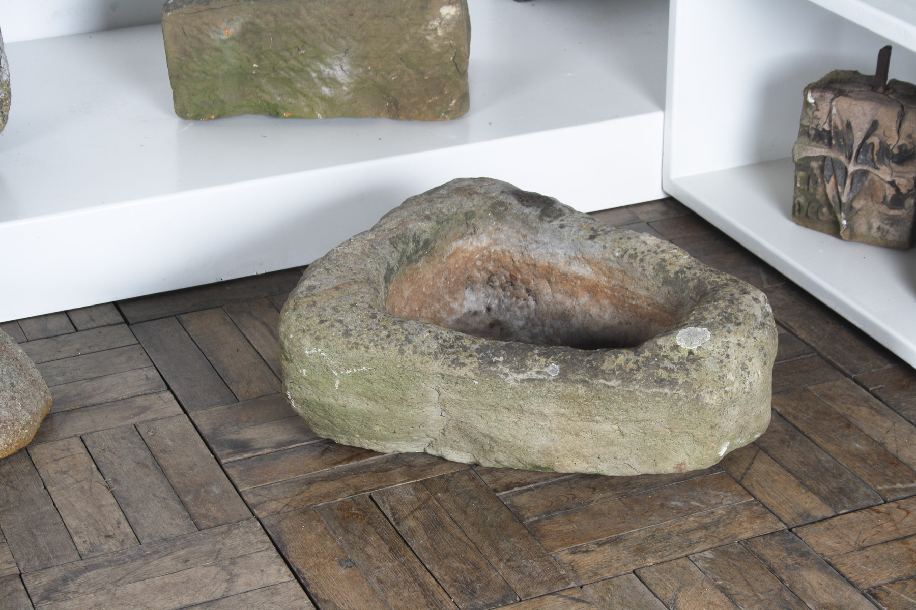 Primitive Carved Stone Trough Planter Weathered Sandstone Garden Feature - Image 2