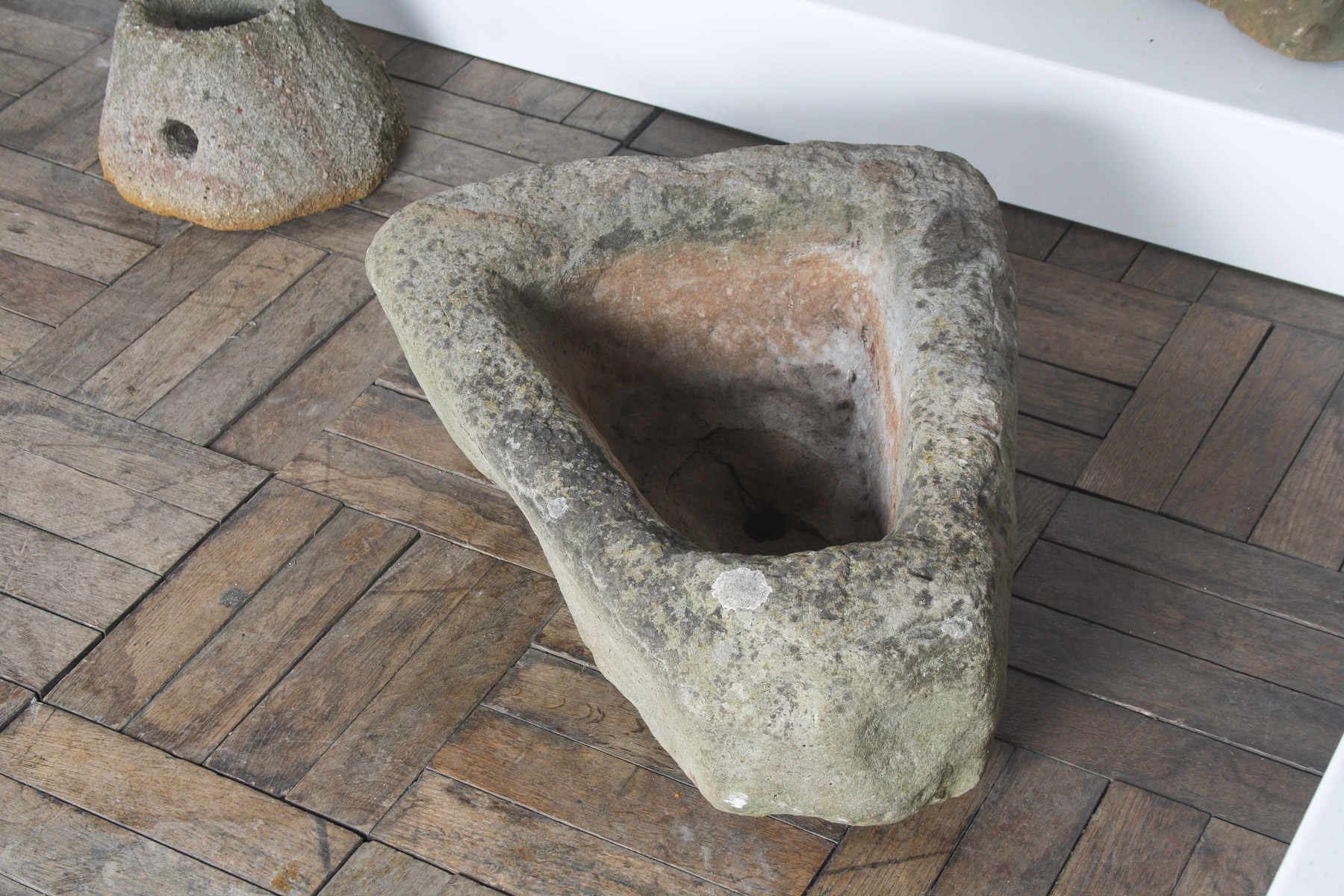 Primitive Carved Stone Trough Planter Weathered Sandstone Garden Feature - Image 3