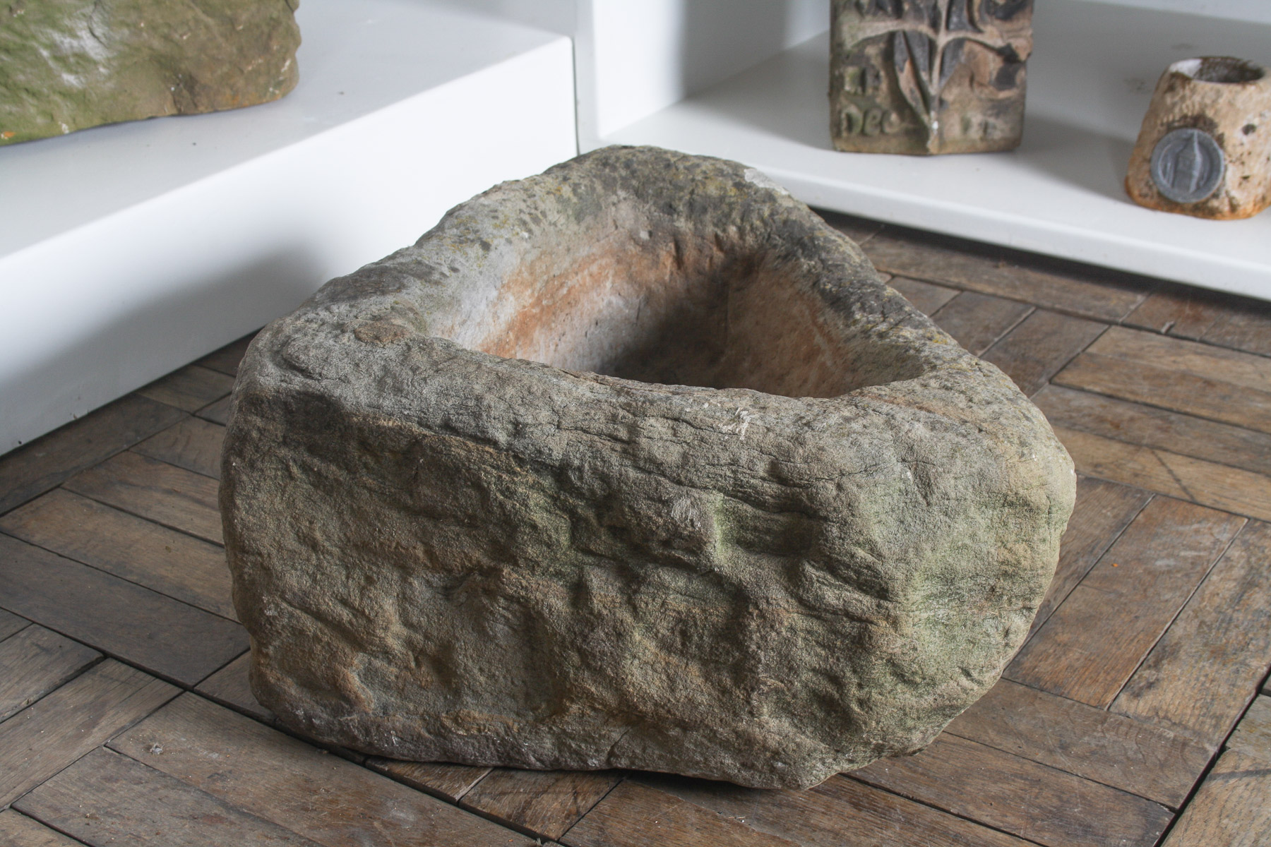 Primitive Carved Stone Trough Planter Weathered Sandstone Garden Feature - Image 4