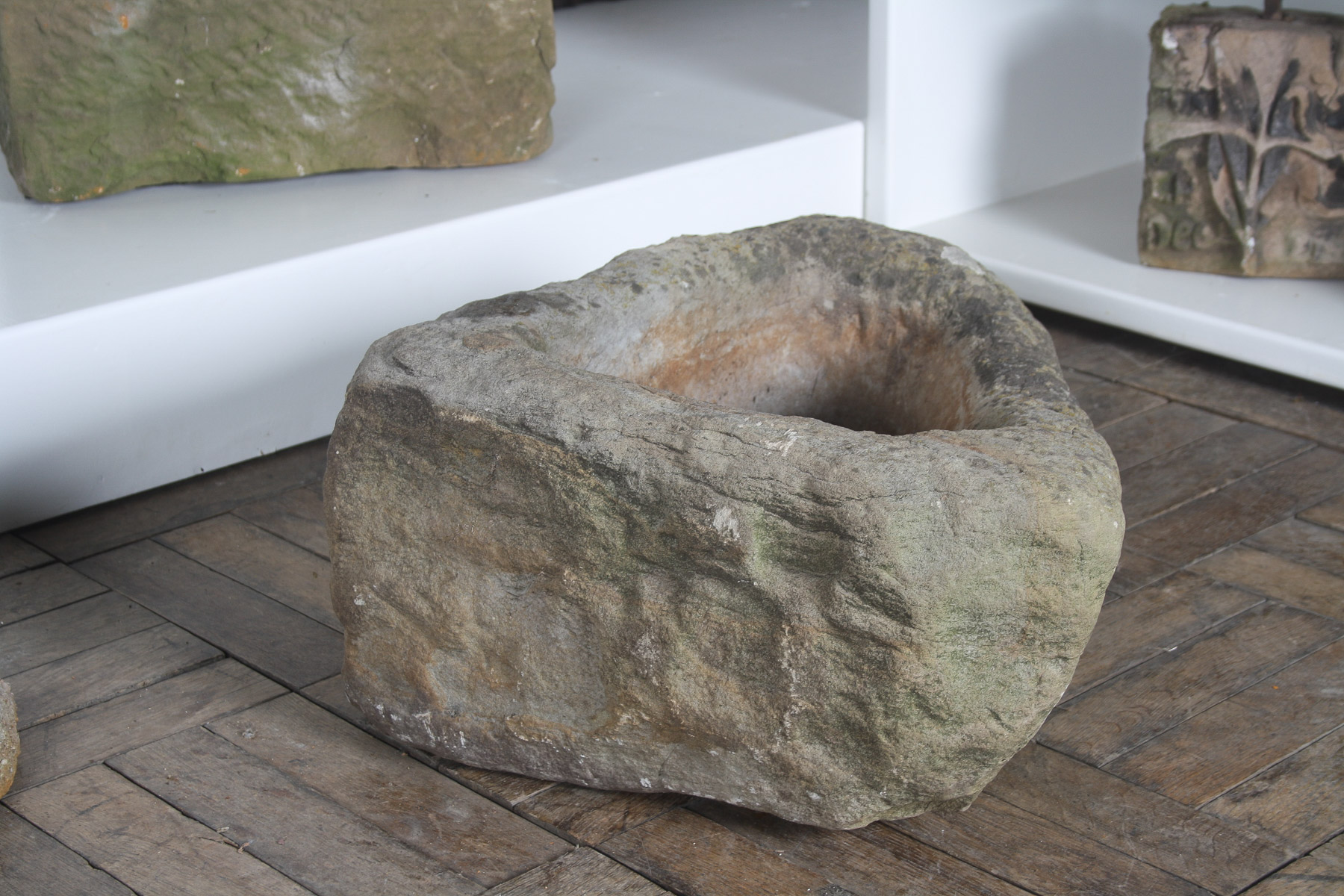 Primitive Carved Stone Trough Planter Weathered Sandstone Garden Feature - Image 5