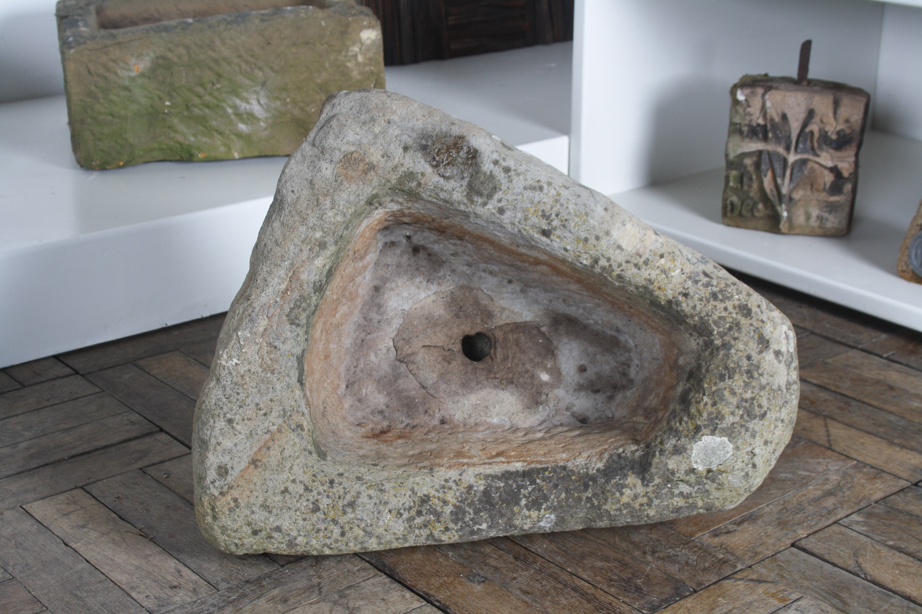 Primitive Carved Stone Trough Planter Weathered Sandstone Garden Feature - Image 6