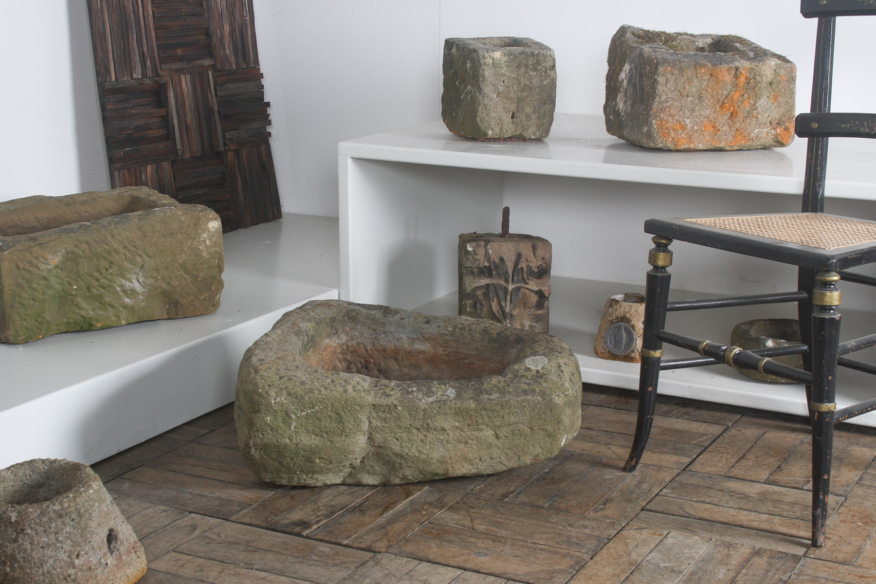 Primitive Carved Stone Trough Planter Weathered Sandstone Garden Feature - Image 7
