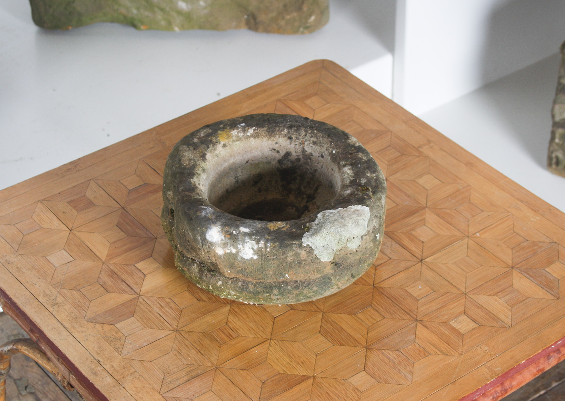 Primitive Wabi-Sabi Antique Carved Sandstone 8 Inch Bowl | Bonsai Pot
