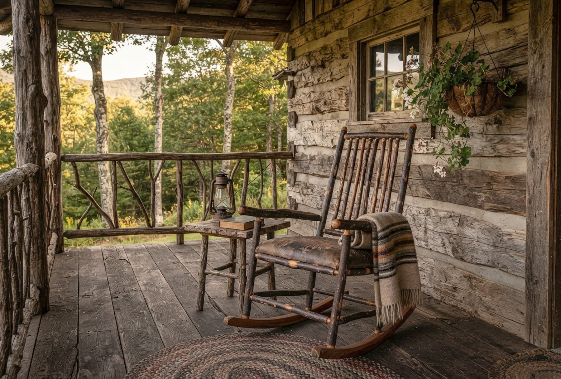 Antique American Stick Back Rocking Chair with Distressed Patina and Leather Seat - Image 2