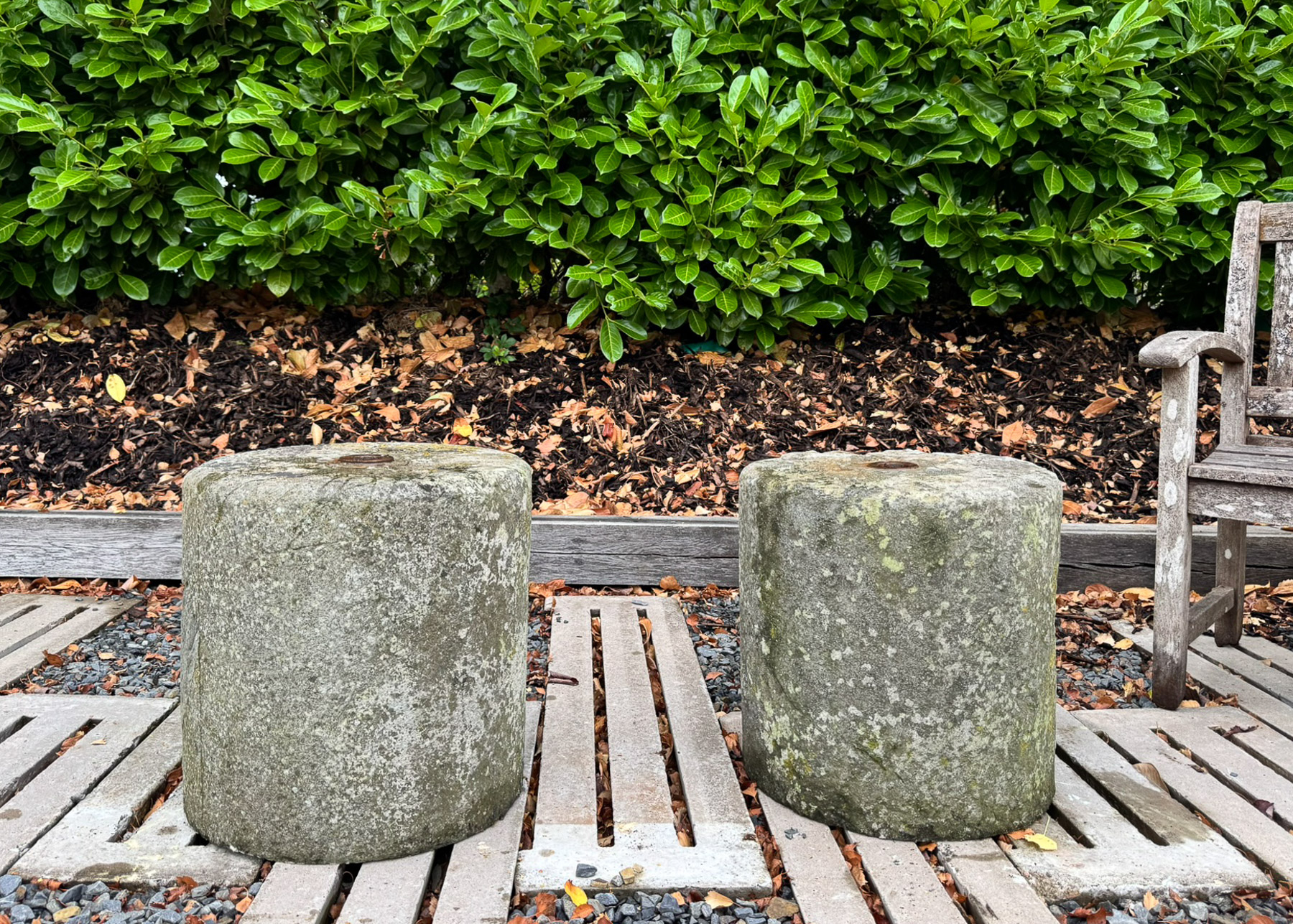 Pair of 19th Century Hand-Carved Stone Pedestal Column Bases | Weathered Garden Architectural Elements